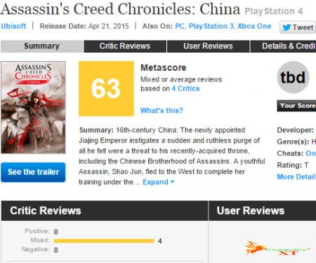 نمرات Assassin's Creed Chronicles: China منتشر شد|شکستی دیگر برای اساسین ها