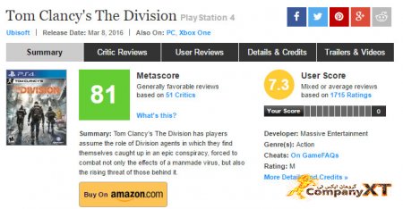 نمرات بازی Tom Clancy's The Division منتشر شد.